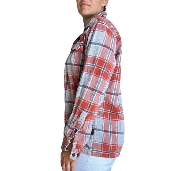 Patagonia Organic Cotton Orange Gray Button Up Flannel Plaid Shirt Size Medium - Picture 3 of 9